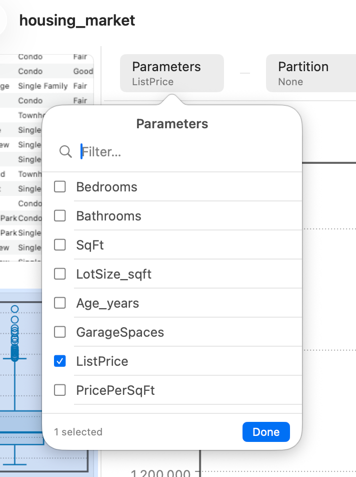 Choosing the numeric and grouping variables for a box plot in Stratum