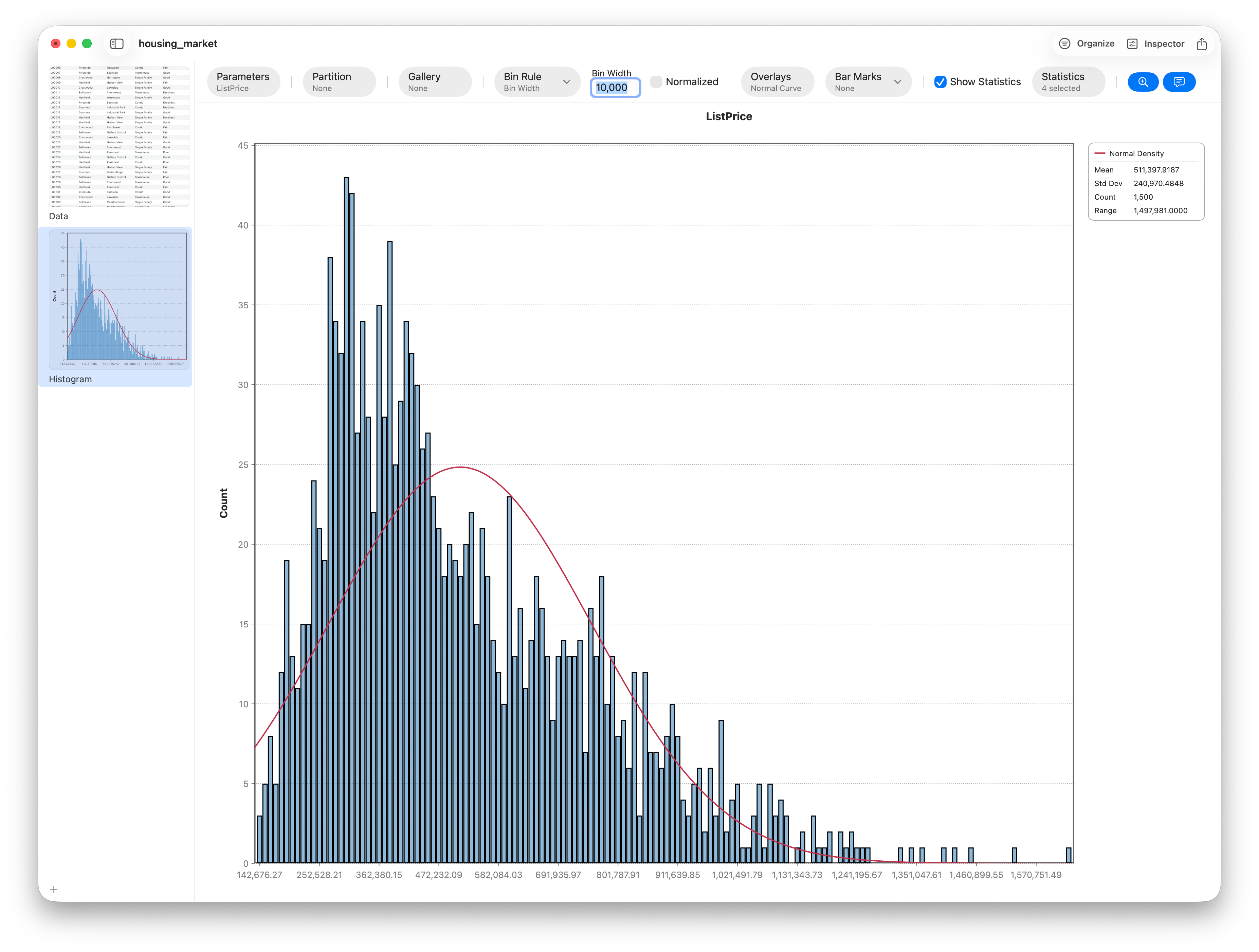 Adjusting the bin-width rule on a histogram in Stratum