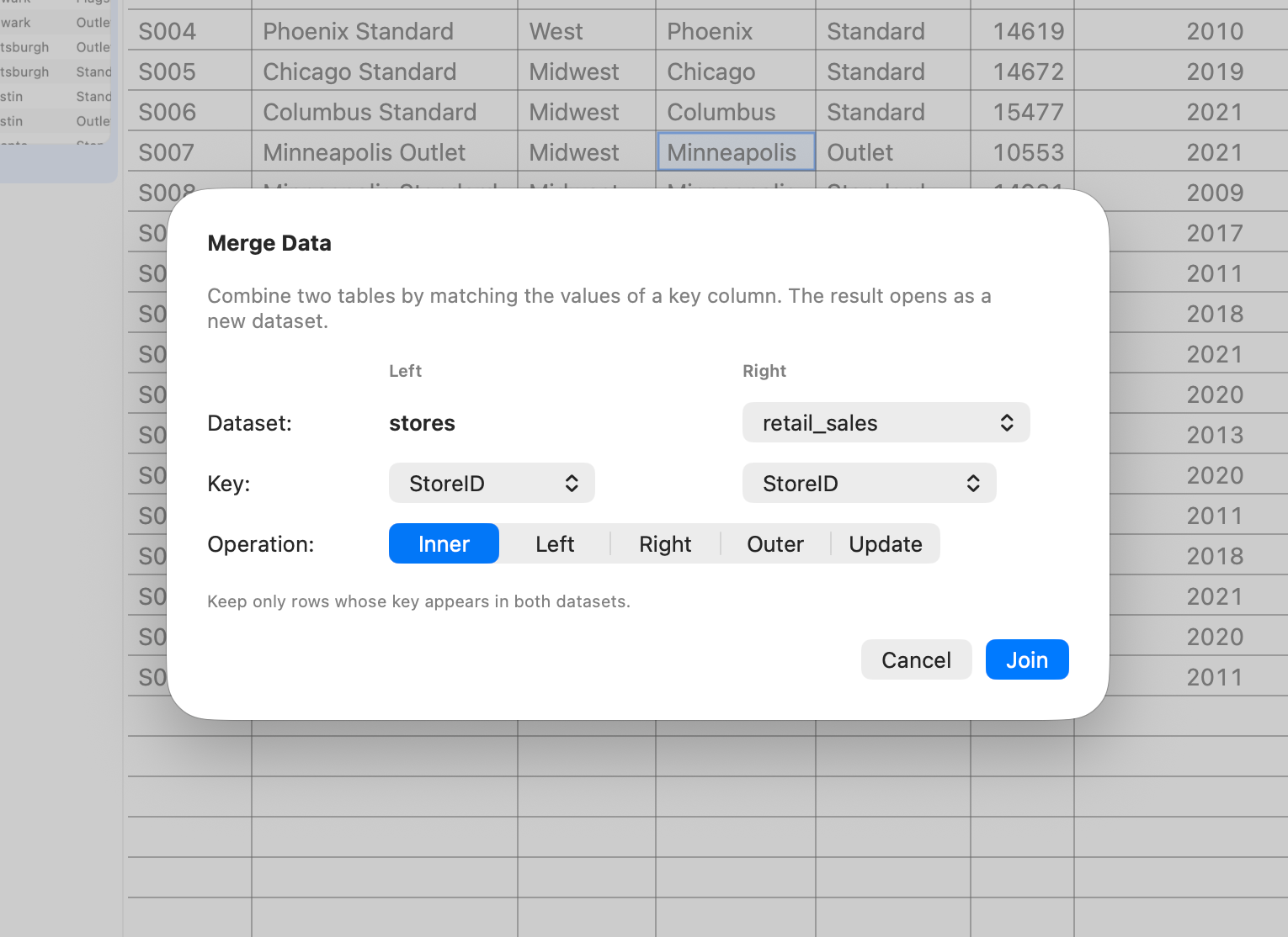 Configuring a left join on StoreID