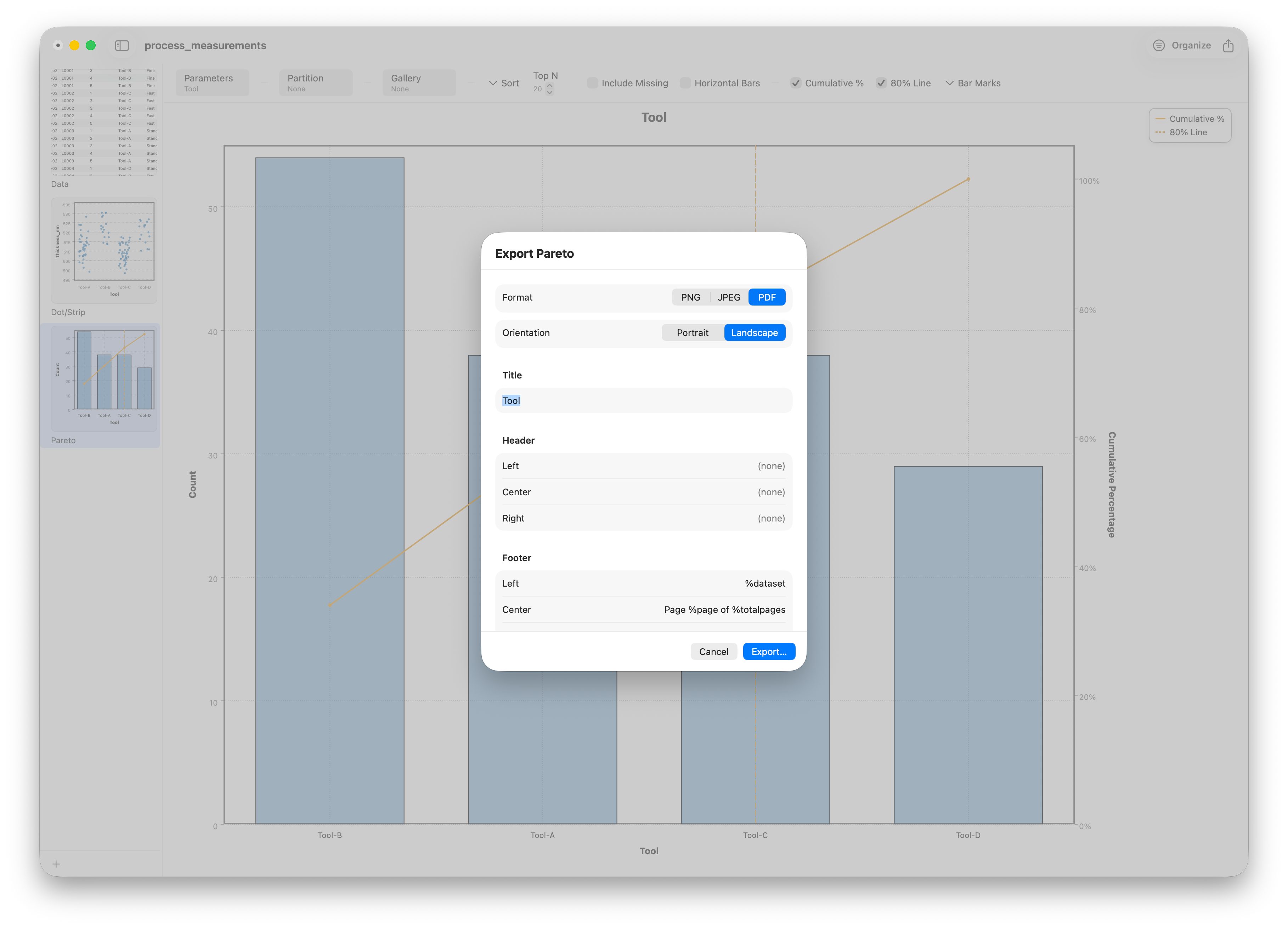 Exporting the Pareto chart from Stratum
