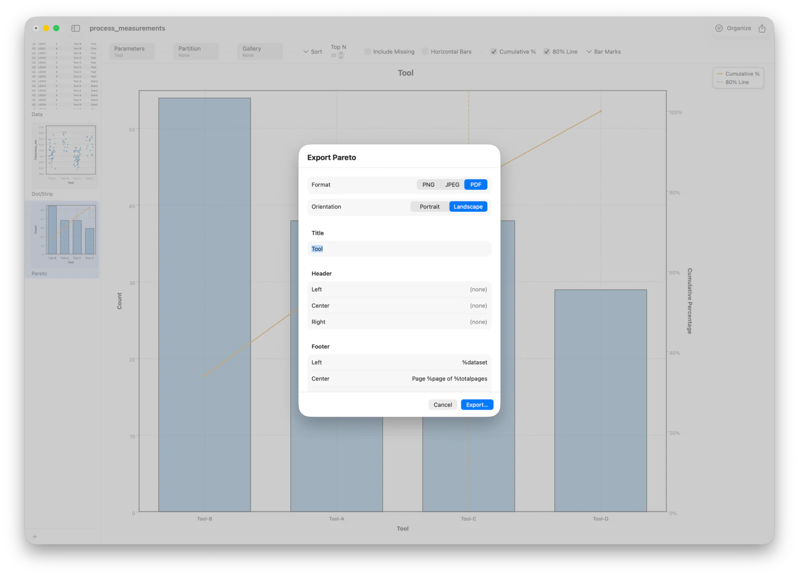 Exporting the Pareto chart from Stratum