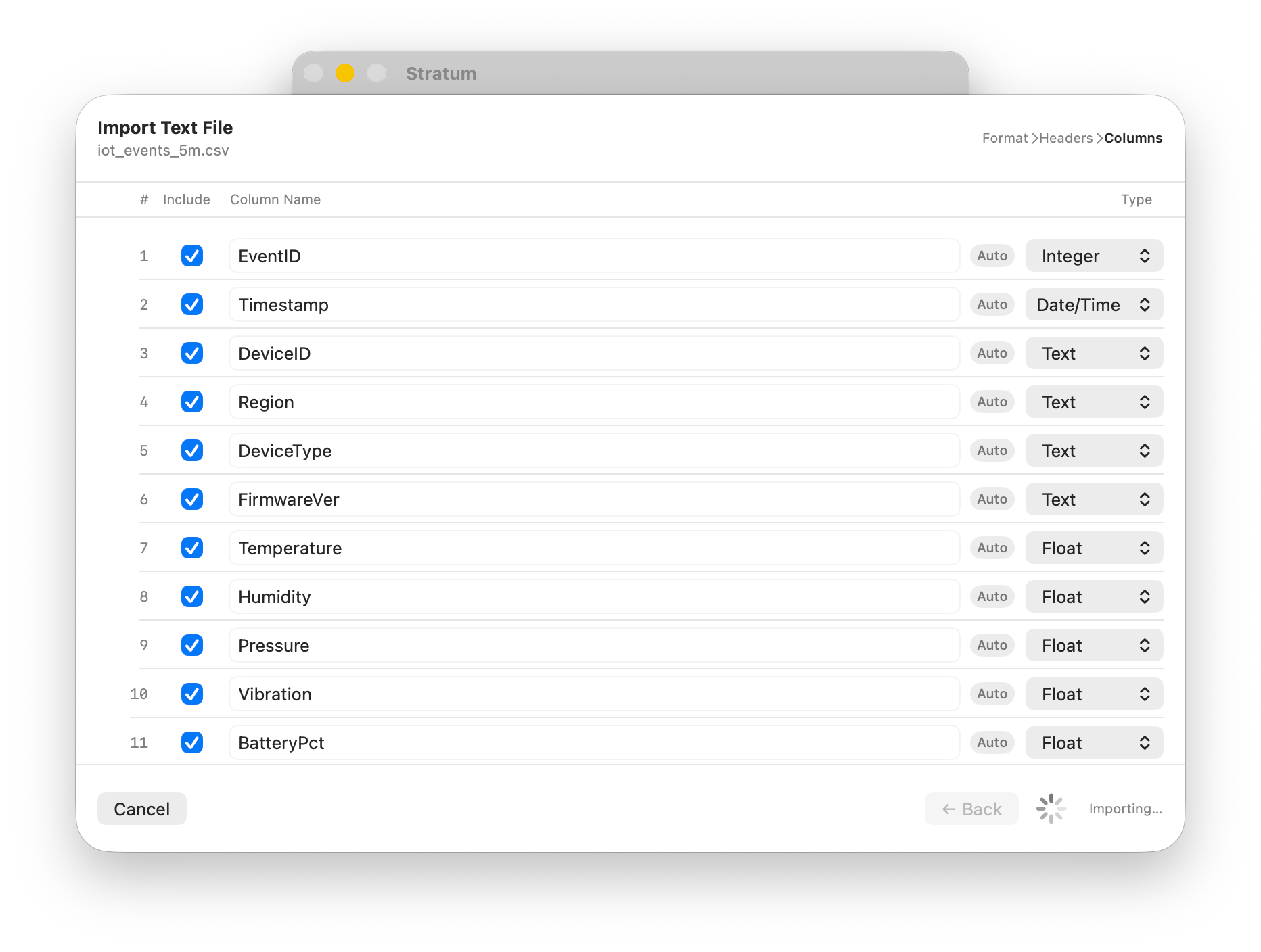 Importing roughly five million rows into Stratum